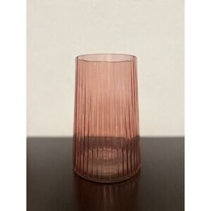 Pink Vertically Ribbed Pressed Glass Vase 7.5 Inches Tall